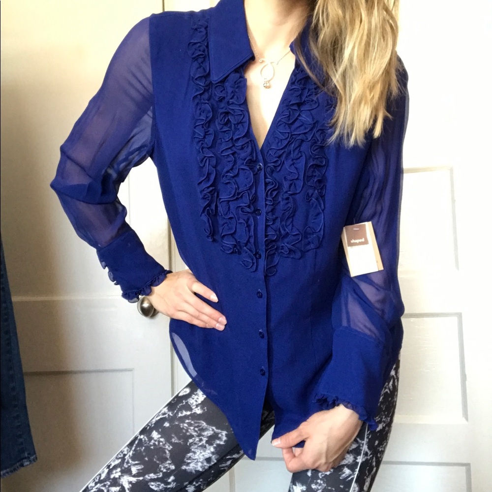🌻NEW Coldwater Creek Blue Long sleeved Blouse Woman's Size Large